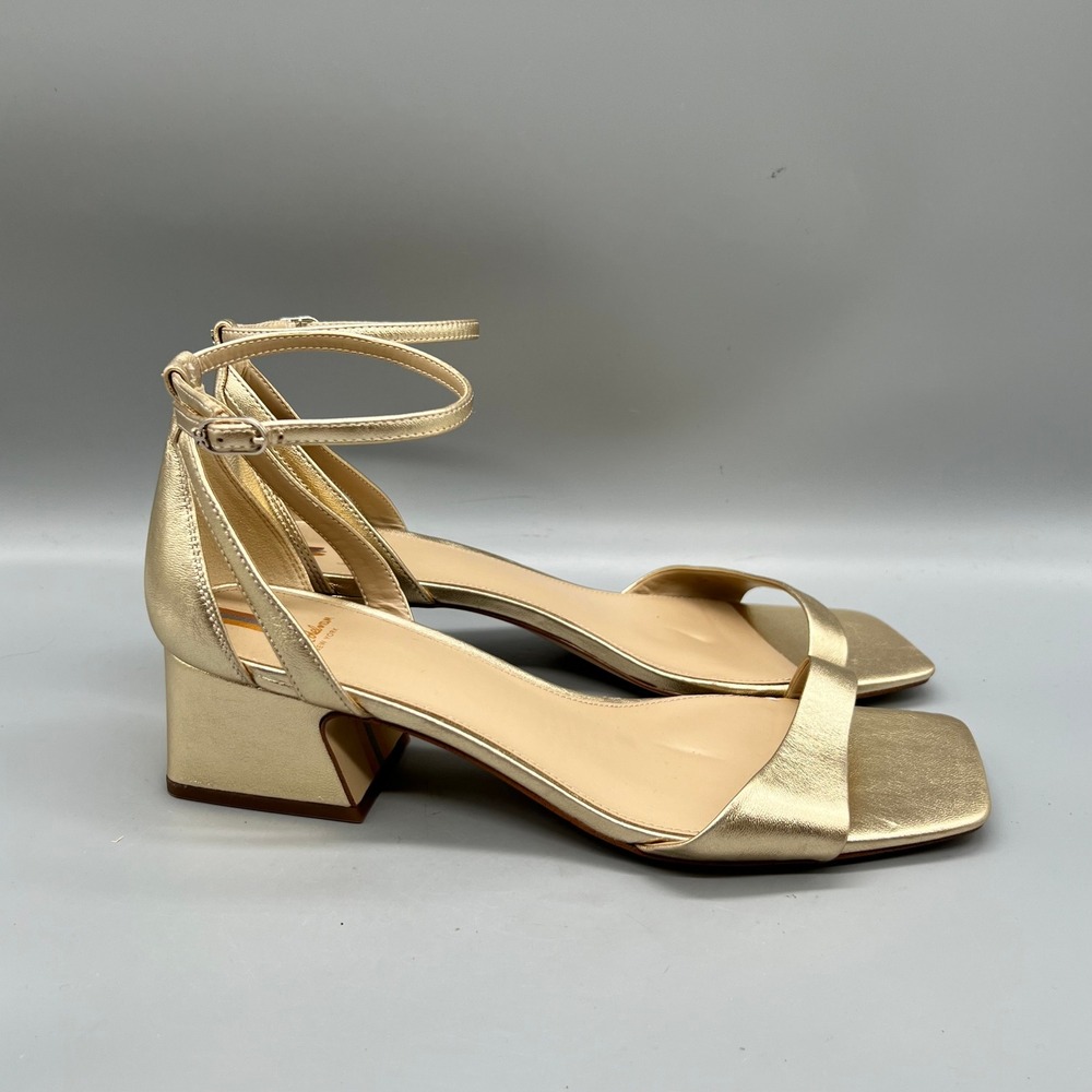 Sam Edelman Sandals Womens 11 Gold Metallic Ankle Strap Block Heel Wilson